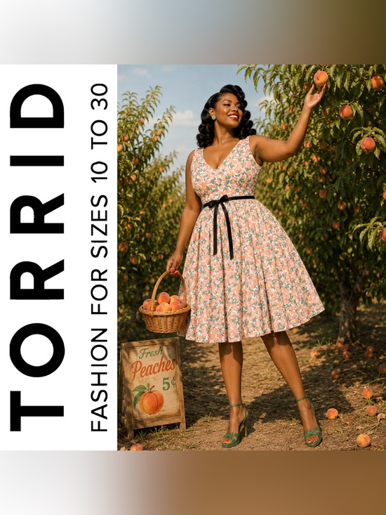 torrid Dresses & Skirts - Torrid Retro Chic Pink & Orange Peaches Print Belted Swing Dress, Large, NWT!
